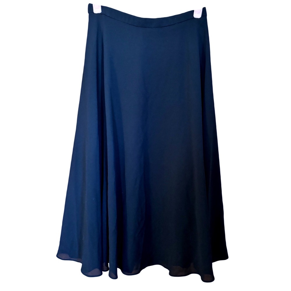 Vintage After‎ Dark Black Midi Skirt Size 10 USA Flowy A-Line Formal Chiffon